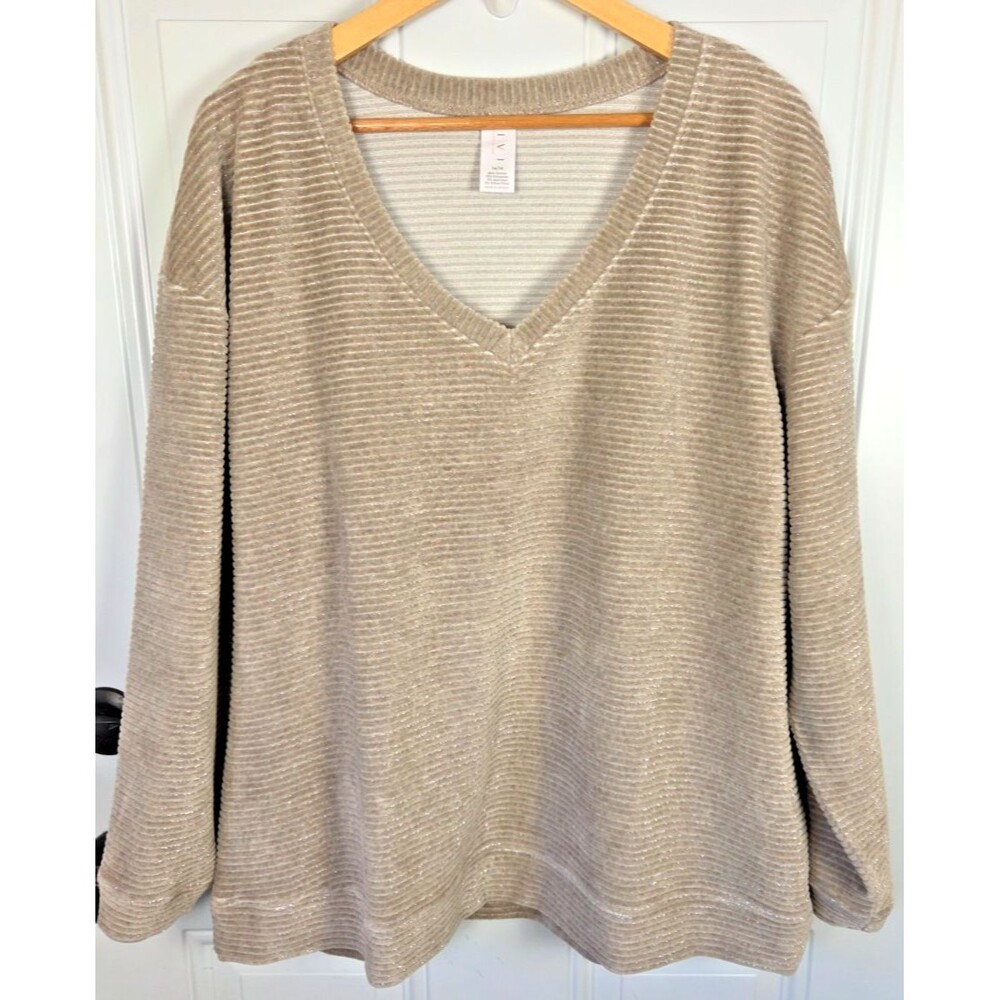 LIVI Lane Bryant V-Neck Sweater Size 14/16 Metallic Holidays Festive